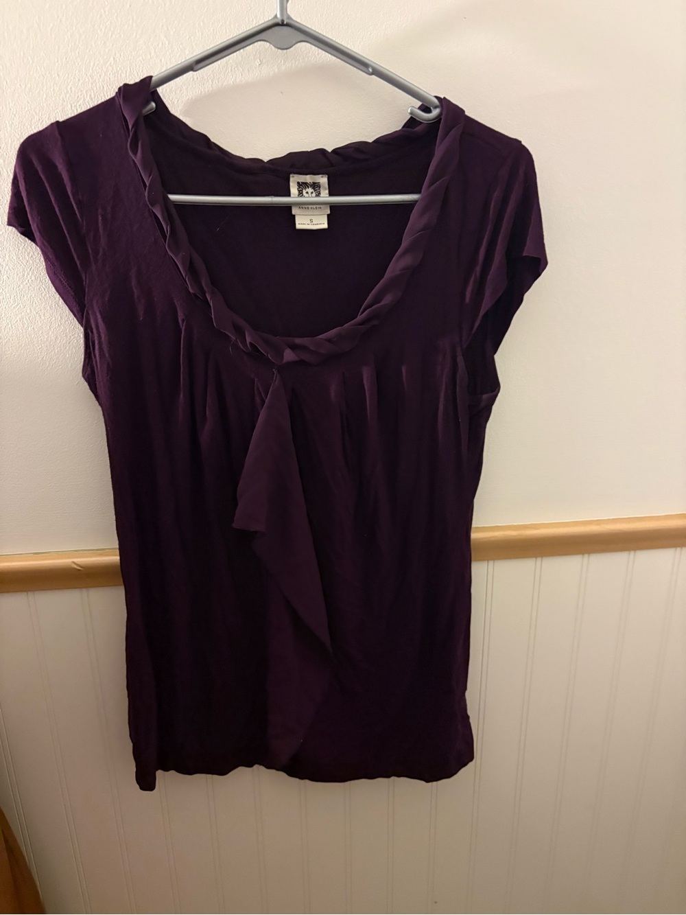 Anne Klein Women’s Small Plum Purple Draped Tie Neck Blouse